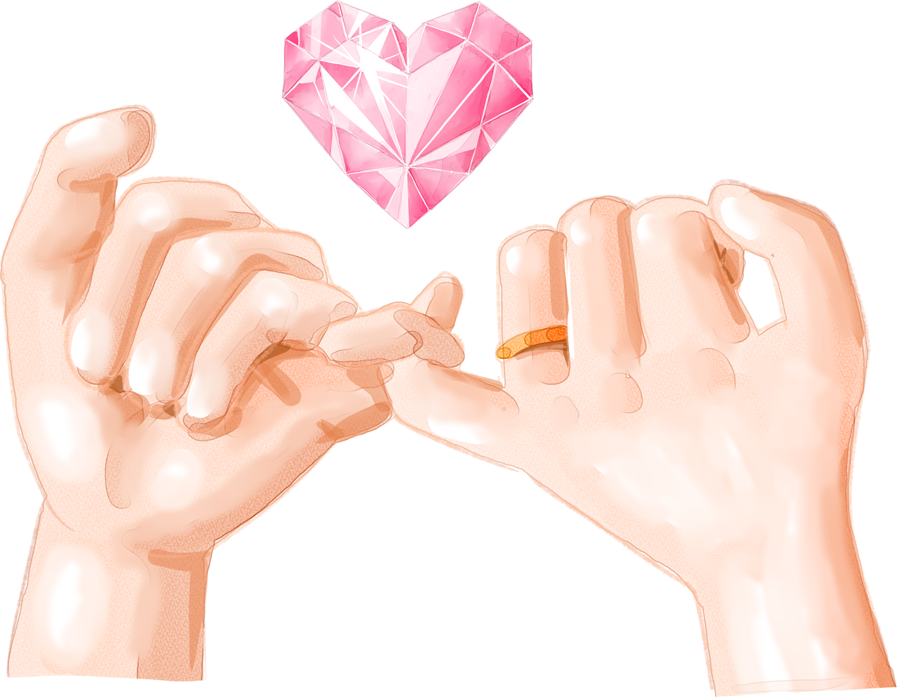 Watercolor Pinky Promise Hands Gesture with Crystal Heart