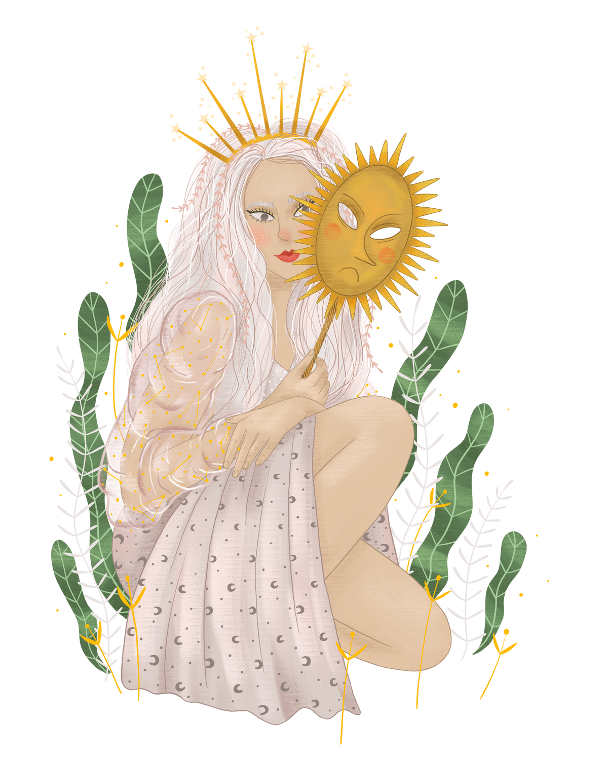 magic illustration of the zodiac sign. constellation. Gemini. Girls with the stars. plants and flowers. starry sky.